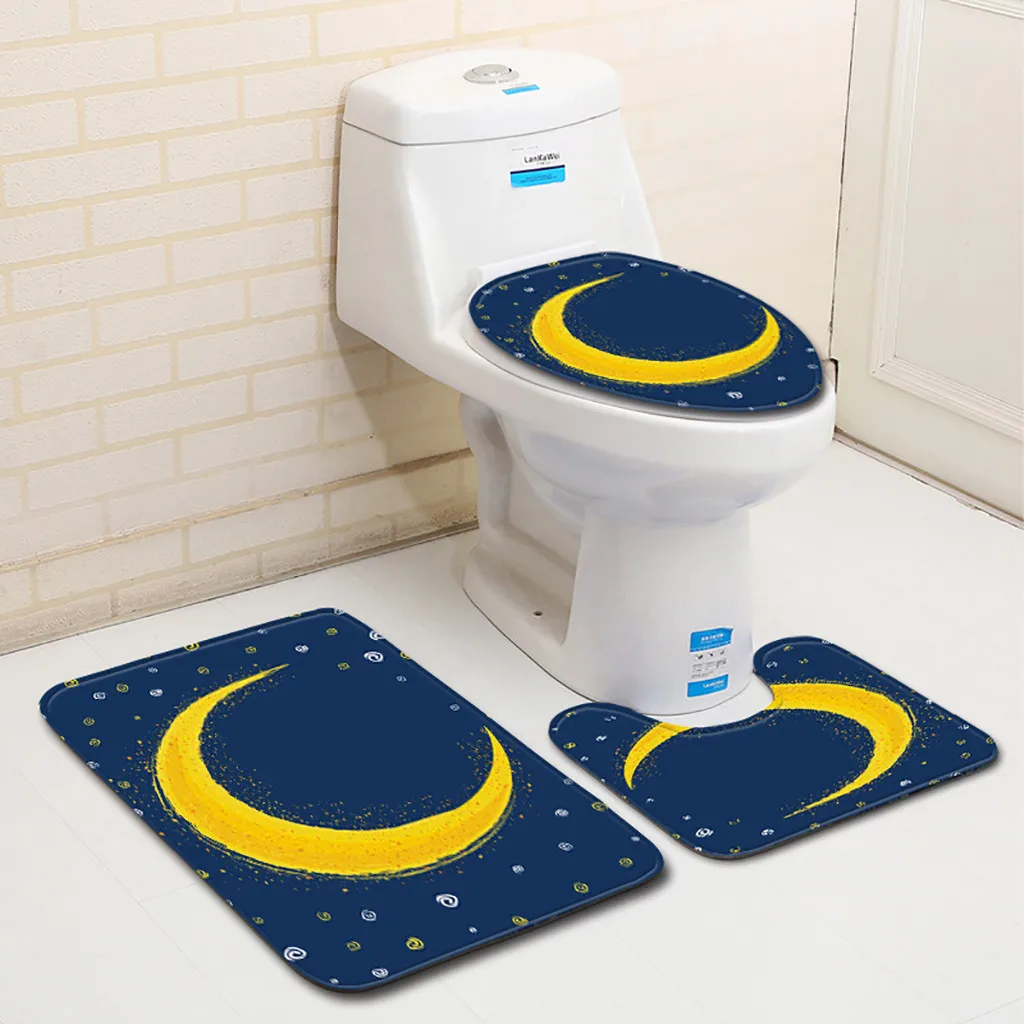 

3pcs Set Non-Slip Bathroom carpet Ocean Pattern Anti Slip Bathroom Mat Set Doormats Decor Moon Star Print Toilet Rugs