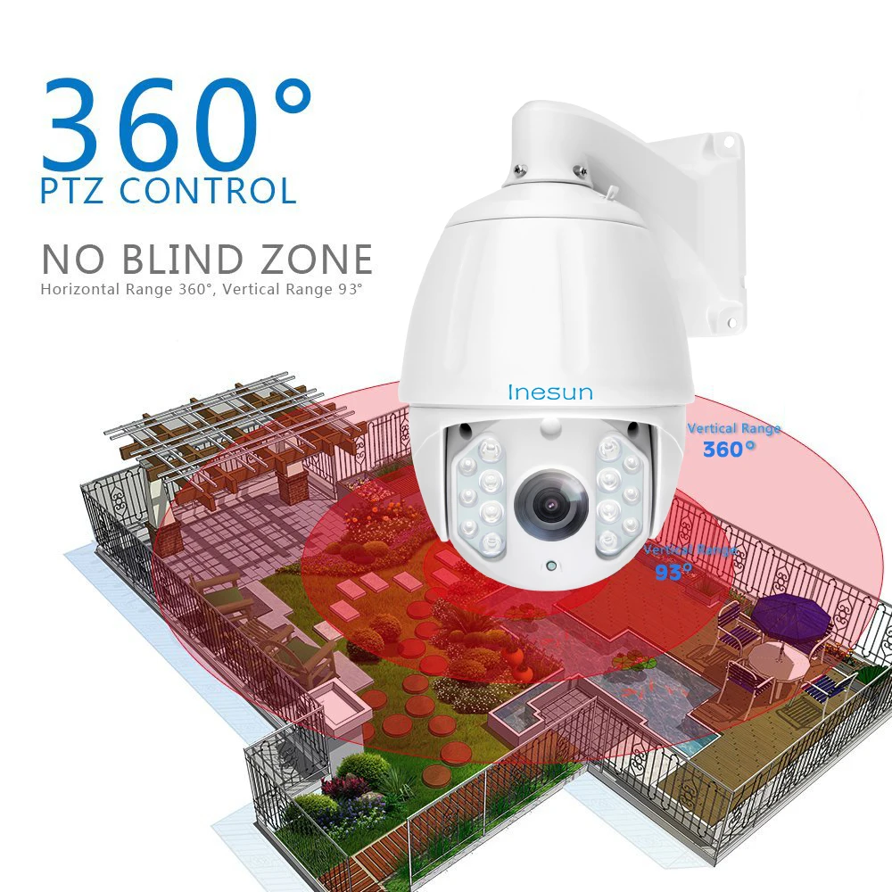 Inesun наружная высокоскоростная Купольная PTZ IP камера 5MP супер HD 2592x1944 30X оптическая