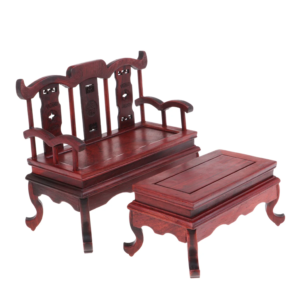 

1/6 Scale Dolls House Miniature Rosewood Sofa and Tea Table Set Model Furniture Toy for 12'' Action Figure Dolls Accessories