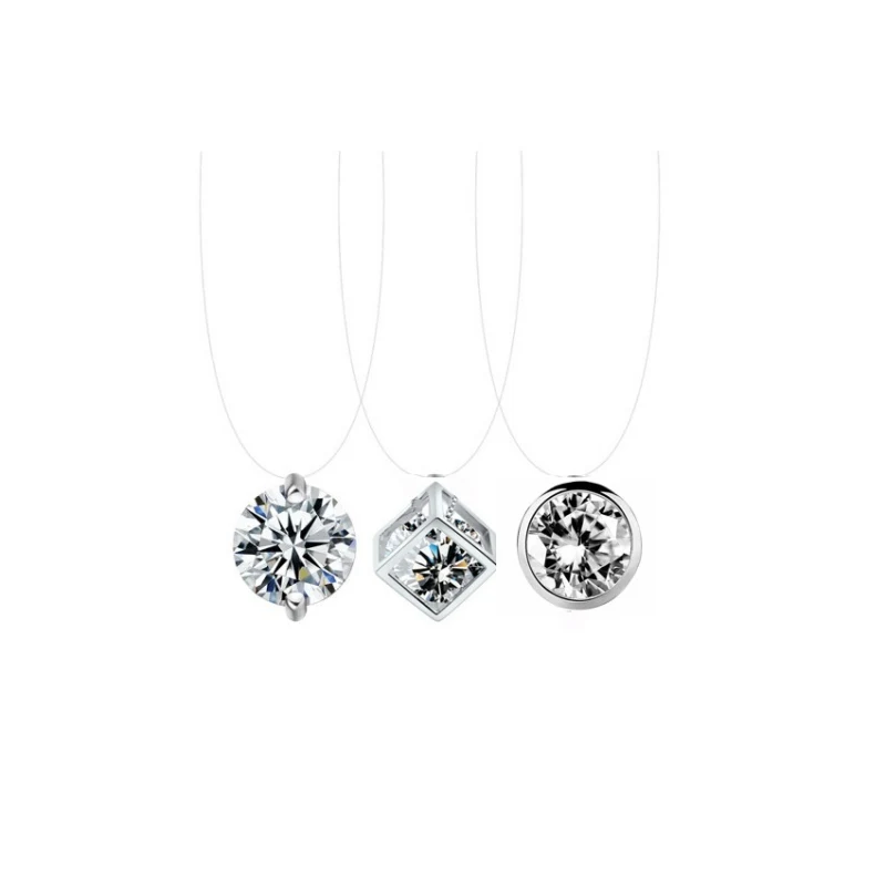 Модное прозрачное ожерелье с леской из чистого циркона, ожерелье с подвеской, декоративные хрустальные стразы, Женское Ожерелье