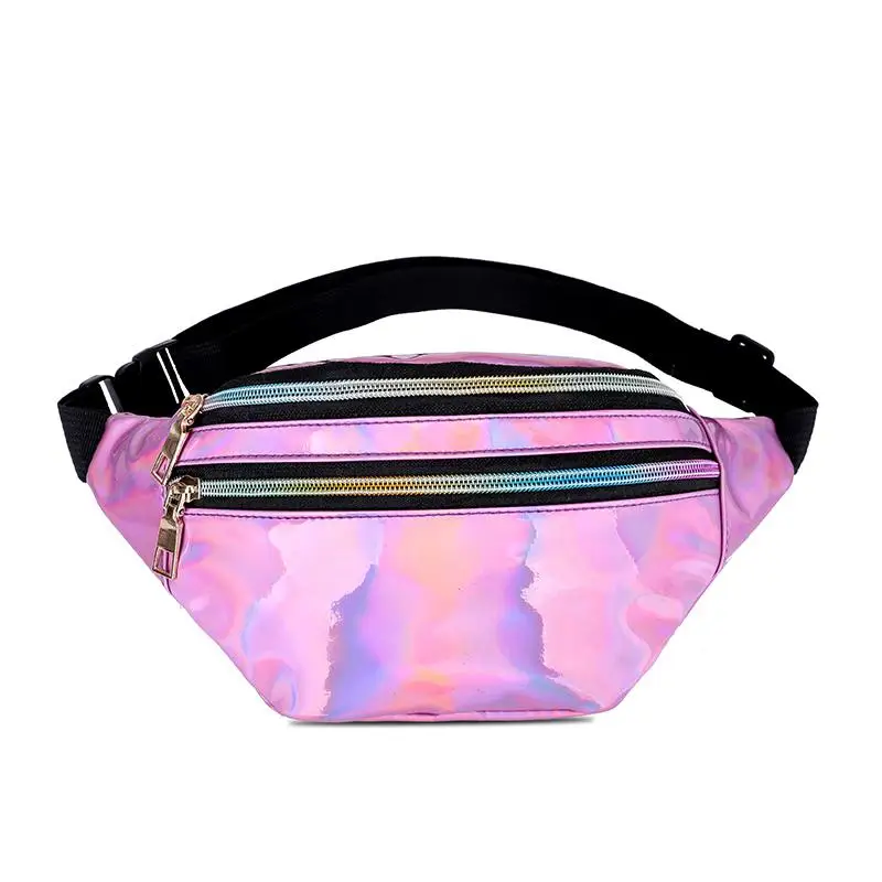 Модная голографическая Женская поясная сумка, дизайнерская Лазерная нагрудная поясная сумка, серебряная поясная сумка, блестящая поясная сумка, кошелек, сумка для телефона - Цвет: laser pink-2 zipper