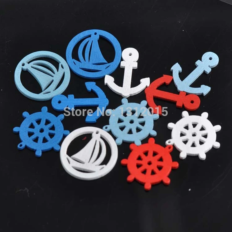 

Mixed wood carving Anchor ship rudder wooden Scrapbooking Carft for nautical home decor Diy 50pcs 20x25mm MT1234