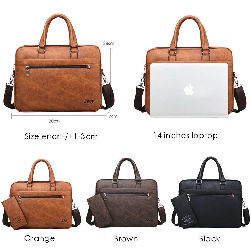 جيب BULUO الشهيرة العلامة التجارية الرجال حقائب عالية الجودة 14'Laptop مكتب حقيبة أعمال جلدية حقائب كتف متنقلة حقيبة يد للسفر