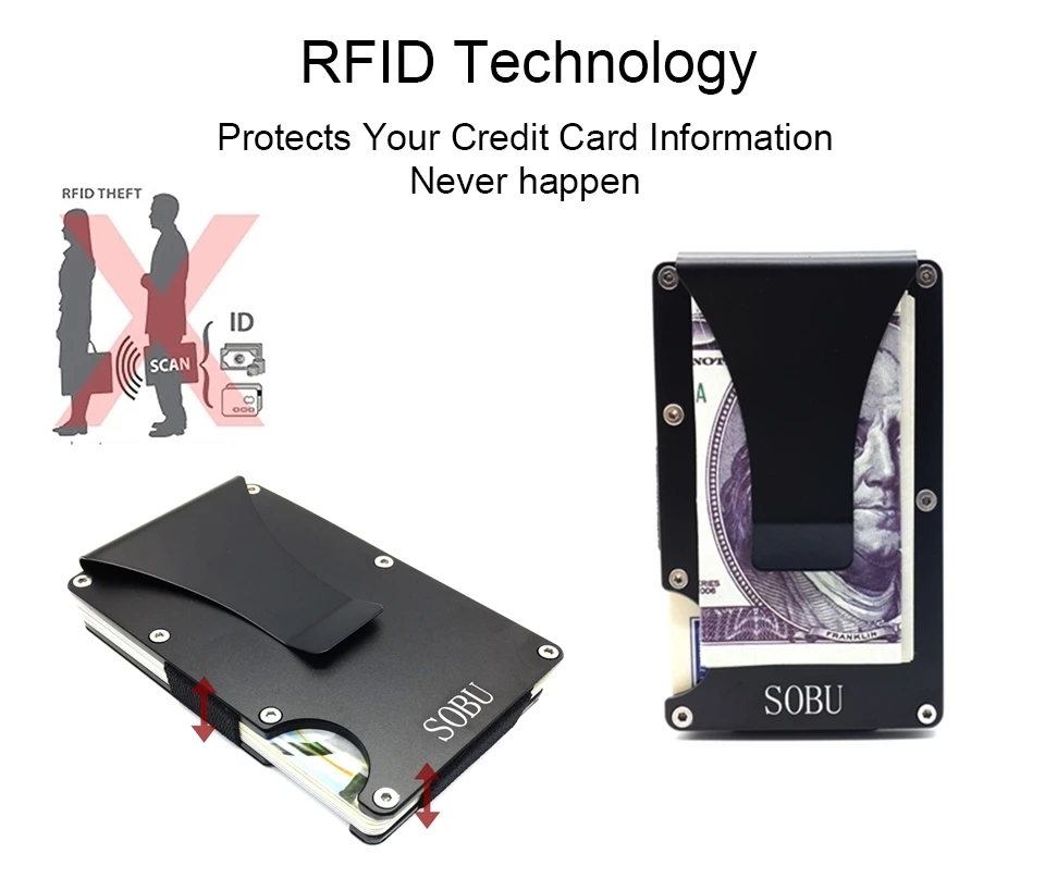 Алюминиевый зажим для денег RFID Мини Тонкий кошелек металлический Бизнес Кредитная карта ID держатель с анти-главный Чехол протектор H034