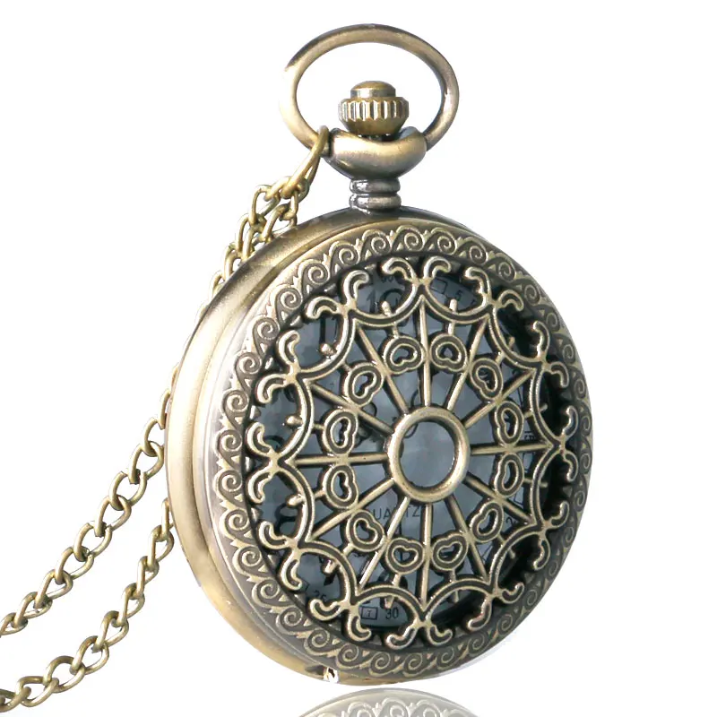 Relogio De Bolso Bronze Antique Vintage Quartz Steampunk Pocket Watch Spider Web Hollow Women Men Pendant Necklace Chain Gifts