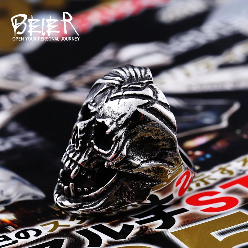 Beier new store 316L Stainless Steel Skull Ring For Men top quality Vintage Exaggerated fashion Jewelry LLBR8-396R