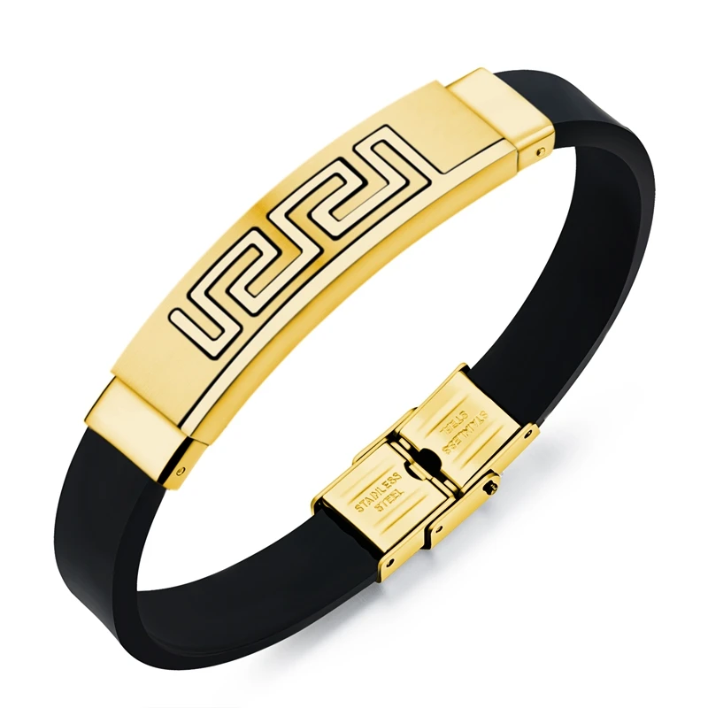 Mozo Fashion hombre oro/plata Acero inoxidable caucho de silicona pulsera joyería de moda Venta para GS1011|bracelet homme|jewelry for mensilicone rubber bracelet - AliExpress