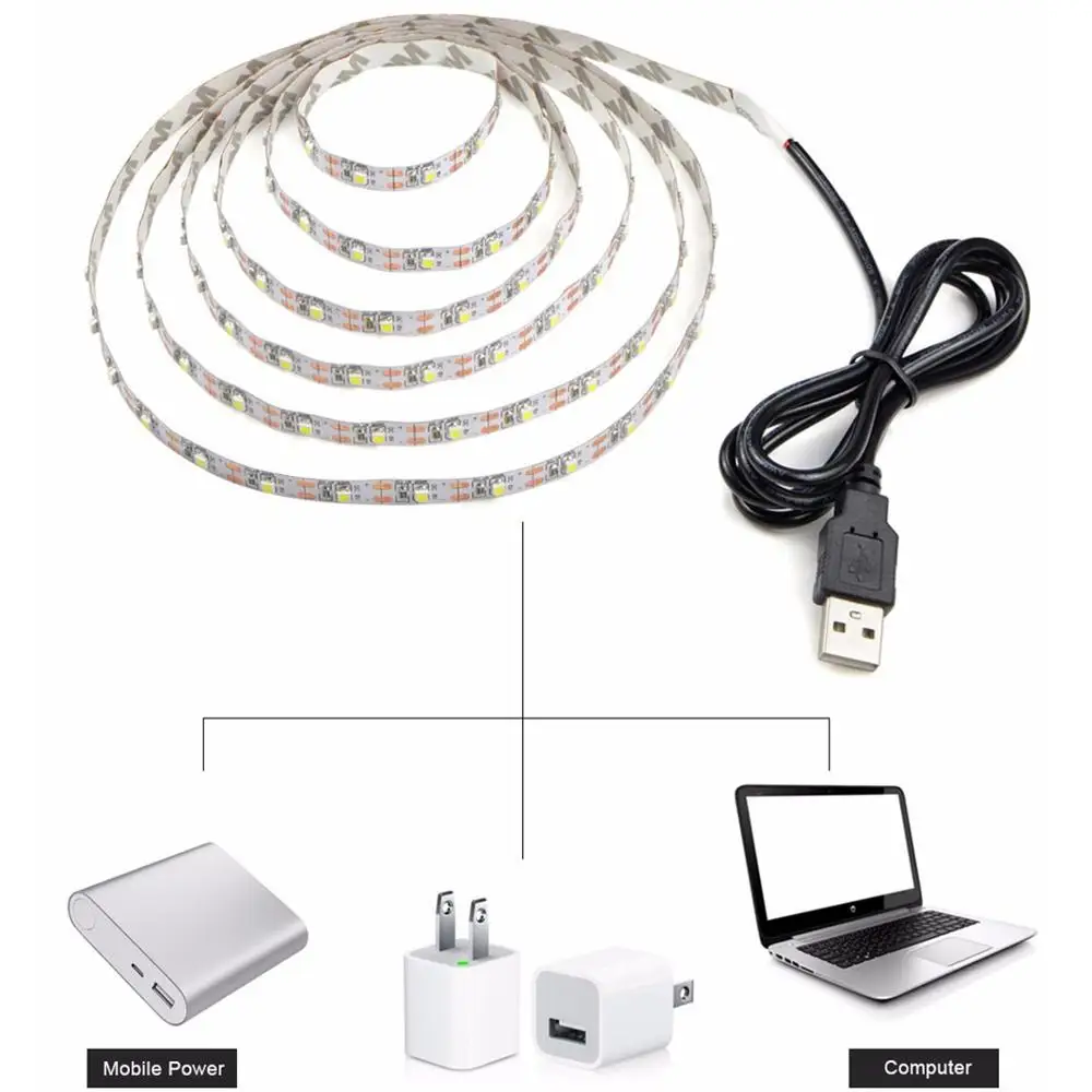 USB Светодиодная лента 2835 SMD DC5V гибкий светодиодный светильник 1 м 2 3 4 5 М HD ТВ