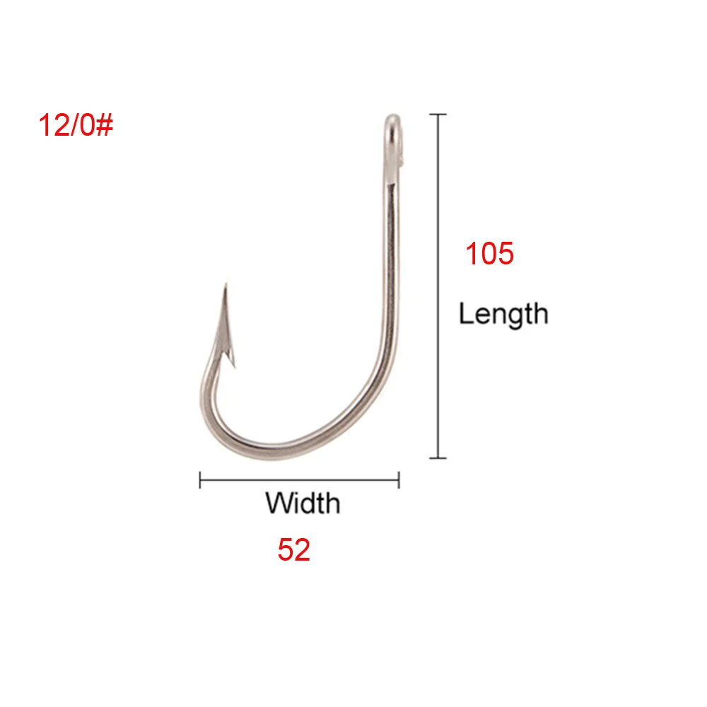 lixada Stainless Steel Barbed Strong Big Game Fish Tuna Bait Fishing Hooks 6/0 7/0 8/0 9/0 10/0 11/0 12/0 14/0 16/0 18/0 20/0 - Color: 12