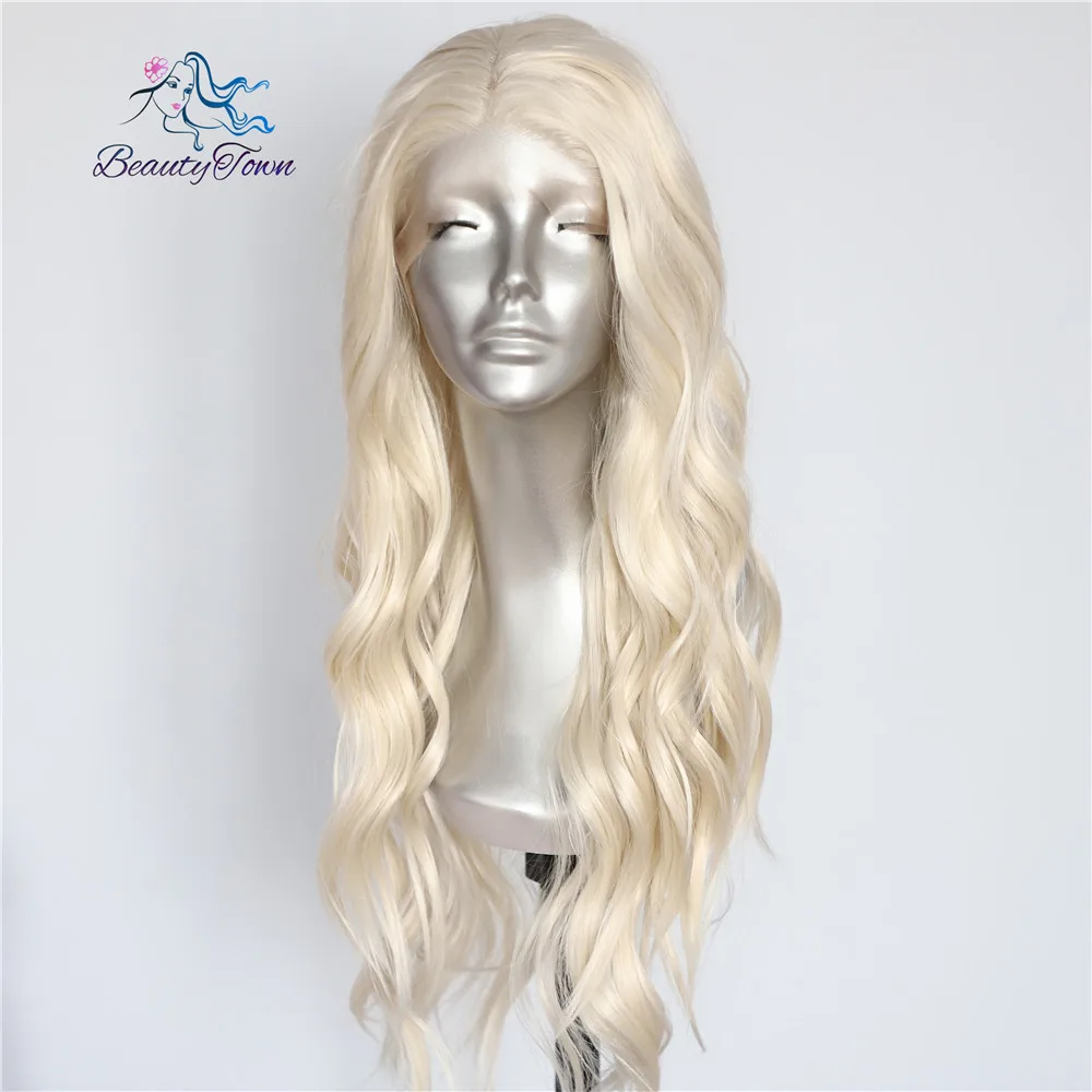 BeautyTown блонд бежевый естественная волна воды термостойкие волосы для женщин ежедневный Макияж Свадебный подарок синтетические парики на кружеве - Цвет: #60