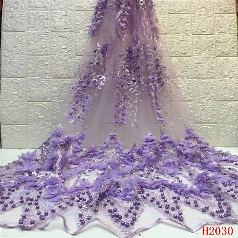 

Beads Lace Fabric 2019 High Quality African French Purple 3D Lace Fabric With Beads For Nigerian Wedding Dress HJ2030-1