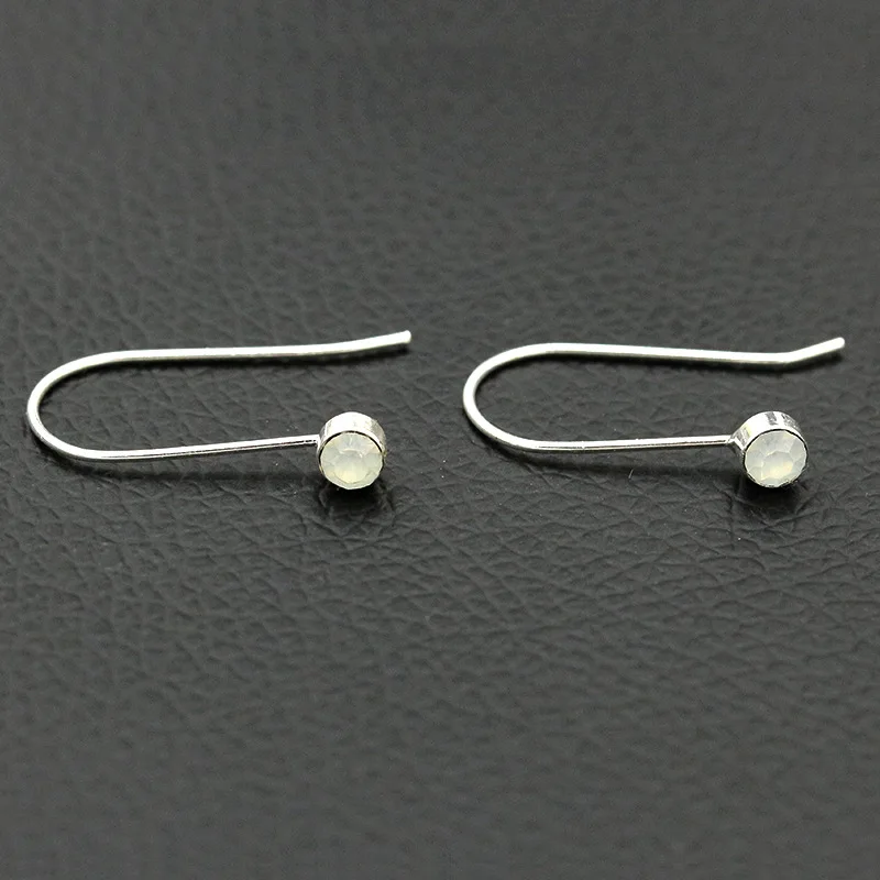 

Simple Style Silver U shape Hook Milky Crystal Women Thin Stick Stud Earrings