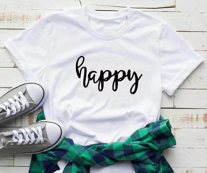 Женская хлопковая футболка с коротким рукавом Happy модная забавная короткими