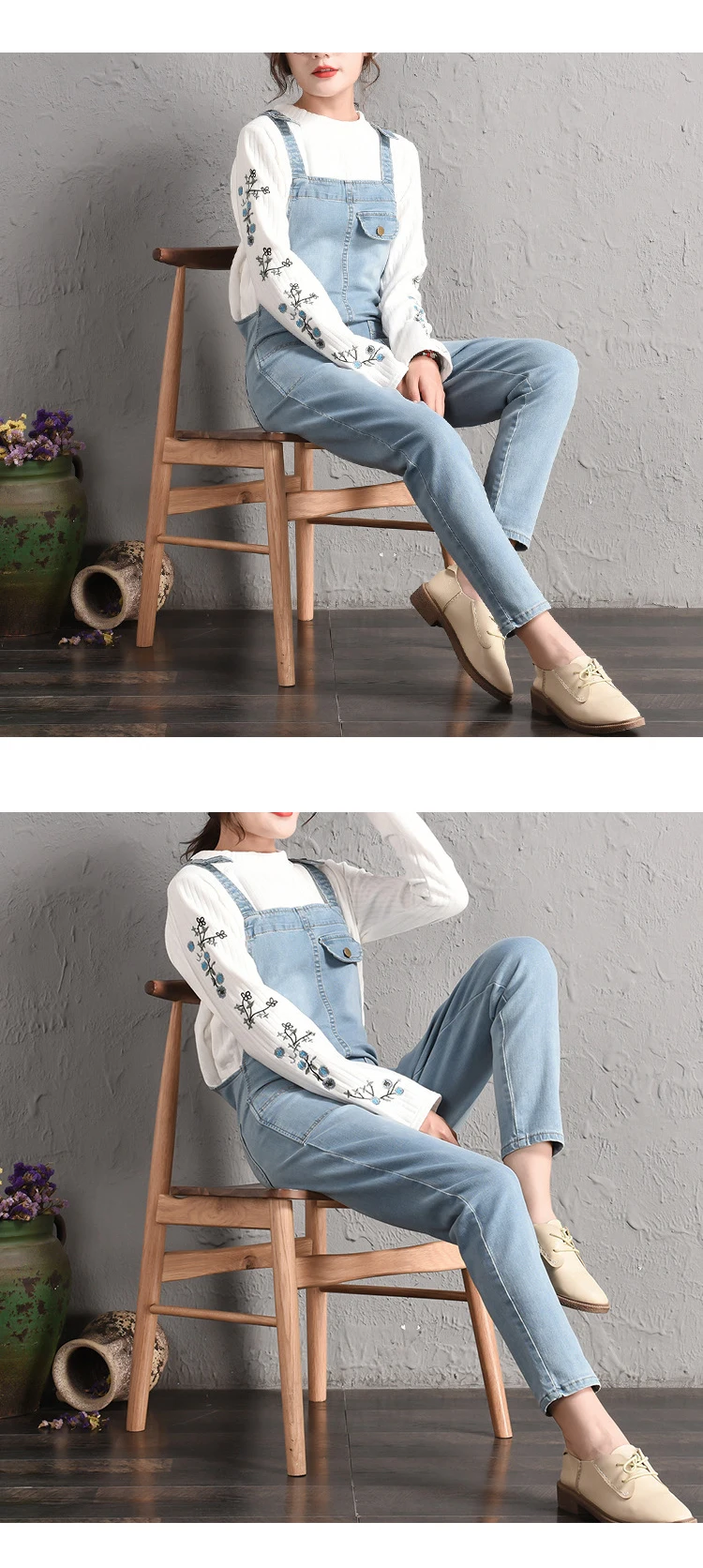 Denim bib women loose spring and autumn new 2018 students Korean version bf large size ulzzang bib women (5)