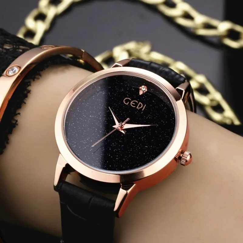 

GEDI Fashion Watch Women Luxury Brand Leather Sport Quartz Watch Ladies Diamond Crystal Waterproof Wrist Watches Clock horologe