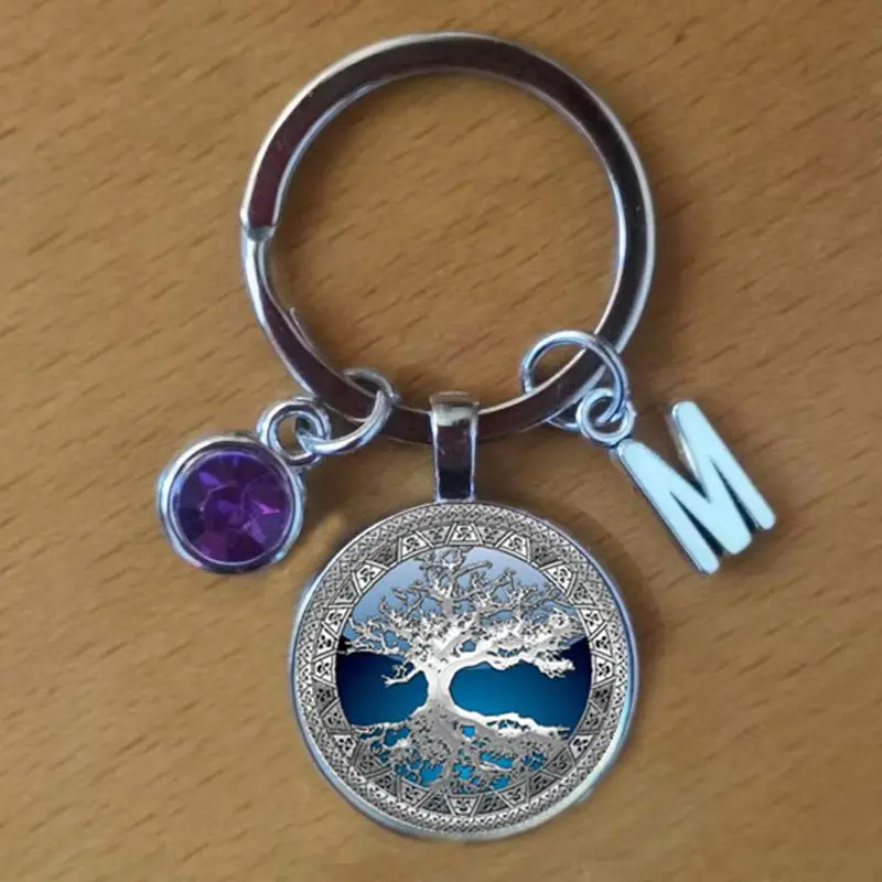 

Blue Tree of Life Keyring,Keychain with Birthstone,Initial Birthstone Personalized Custom