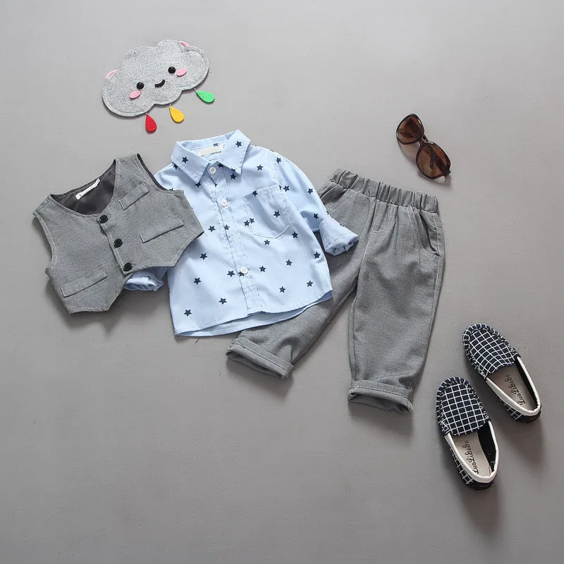 3 предмета, одежда для маленьких мальчиков 0-2 лет на весну и осень, костюм джентльмена, жилет+ футболка+ штаны, комплект одежды для новорожденных, одежда для первого дня рождения, BC1169