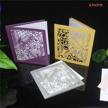 

10pcs laser cutting laser engraving groom and bride Gold and white wedding invitation card postcard business invitation 8ZH17