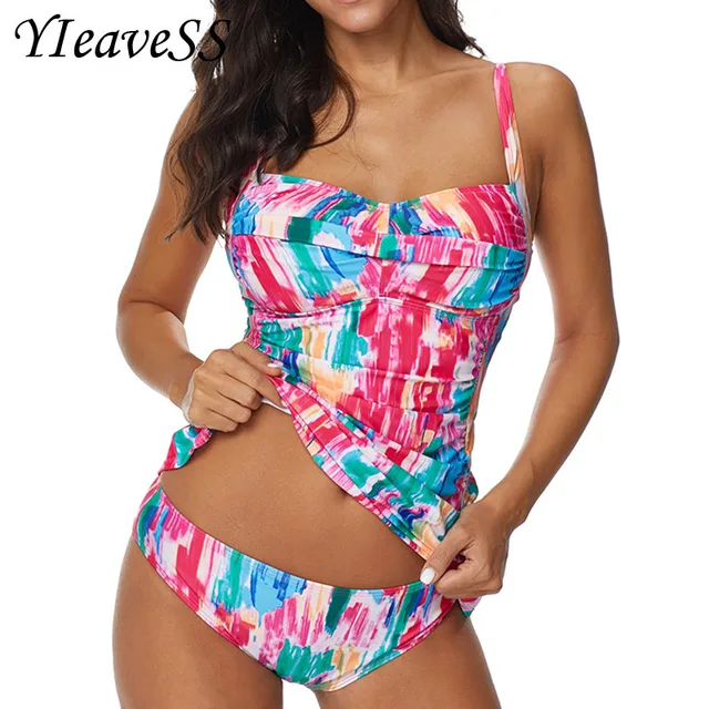 US $13.99 2019 Tankini Plus Size Swimming Suit 5XL Loose Swimsuit Women's Separate Bikini Waist Bather Push U