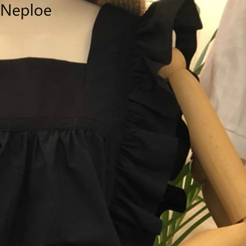 Neploe/белые блузки с квадратным воротником, женская рубашка без рукавов, элегантные летние топы с оборками, Женская плиссированная блуза, повседневные блузы