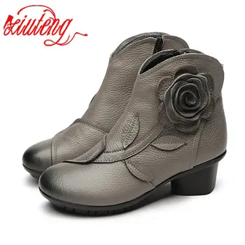 

Xiuteng 2020 New Tube Female Boots Handmade Ethnic Style Thick With Women's Shoes Winter Genuine Leather Ladies Cotton Boots