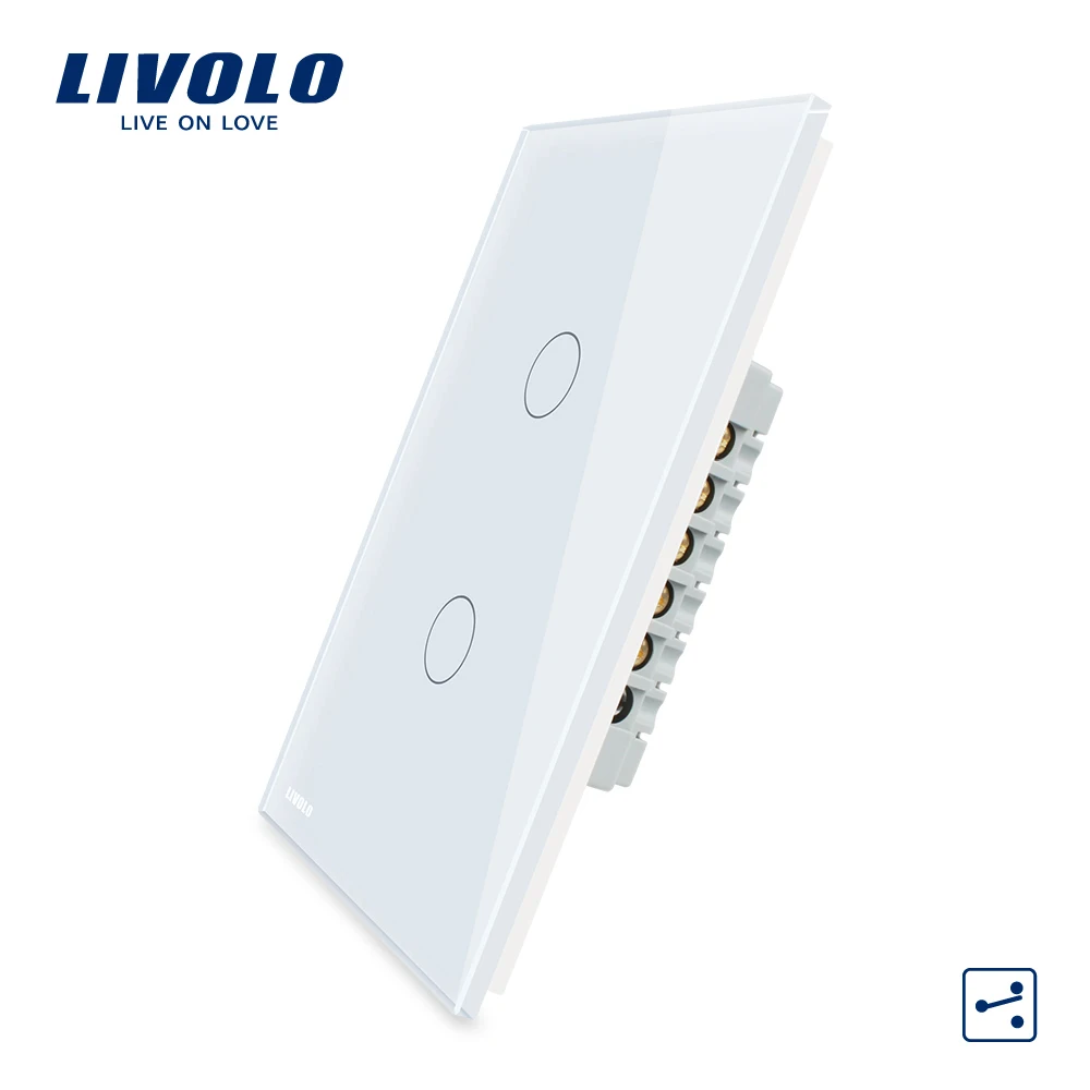LIVOLO Wall Switch 2 Gang 2 Way White Glass Panel New US AU Standard Touch Screen