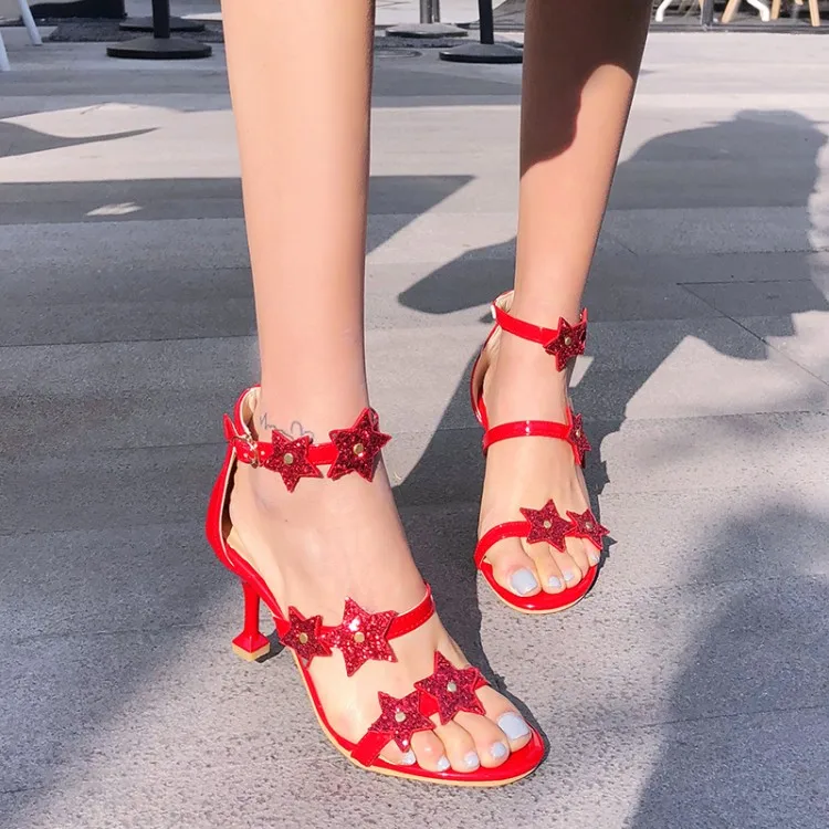 

FERLENZ Big Size 9 10 11 12 13 14 15 16 17 Star slim-heeled sandals