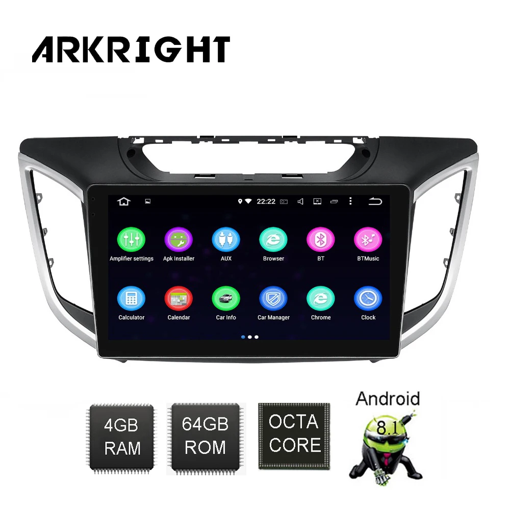 ARKRIGHT 10,1 ''4+ 64GB 2 Din автомагнитола/gps Android 8,1 для HYUNDAI IX25 CRETA Bluetooth wifi Carplay видео мультимедийный плеер