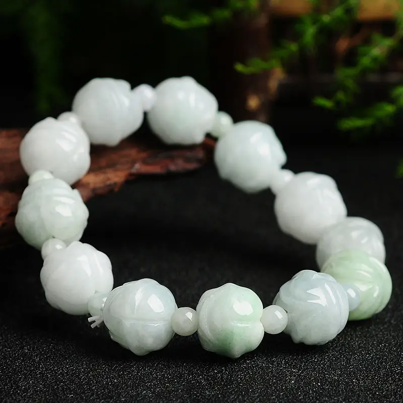 

New Natural Grade A Jade (Jadeite) 13mm Flower Bead Bracelet 18cm 10.16