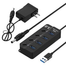 Usb-хаб 3,0 5 Гбит/с высокоскоростной 4 порта Usb 3,0 концентратор разветвитель вкл/выкл переключатель для Macbook ноутбук ПК с вилкой США