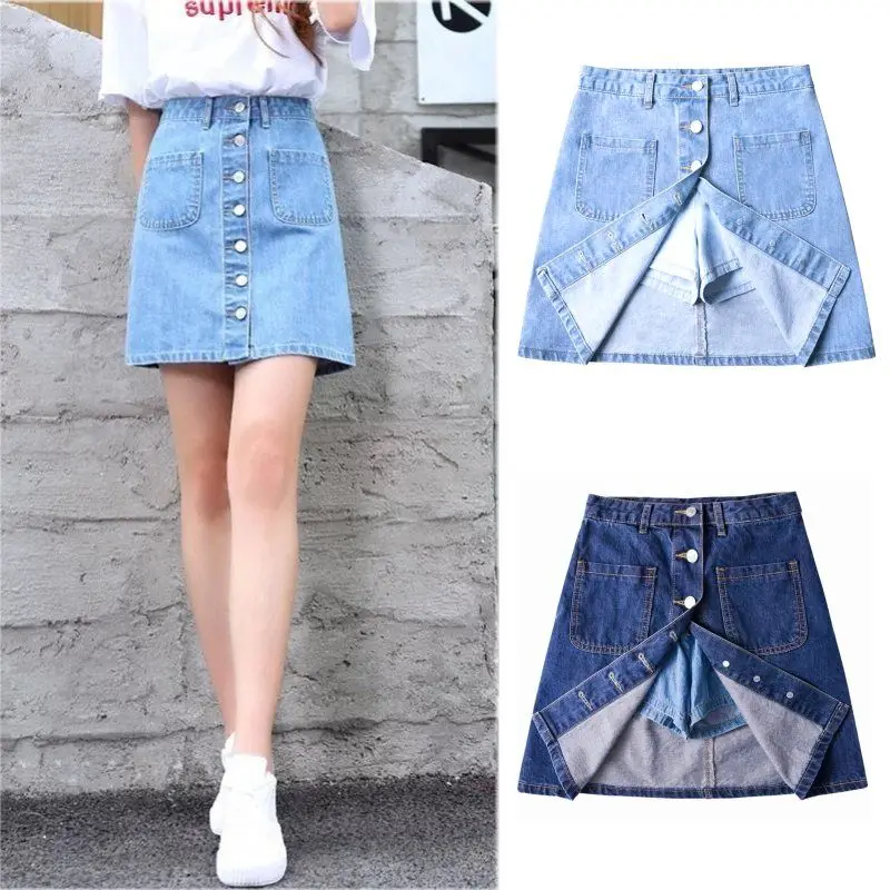 

Skirts Womens High waist A word denim skirt female spring summer casual Korean version of the A-Line anti-light Jeans Skirt