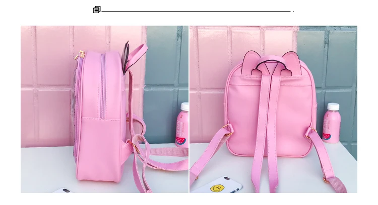 Lovely Cat Ear Leather Backpacks Candy Color Transparent Bag Teenage Girls Travel Bakpack Children Shoulder Bags School Itabag