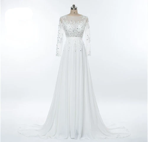 Настоящая фотография, длинные рукава, официальное вечернее платье, серое Элегантное длинное вечернее платье для выпускного вечера - Цвет: white