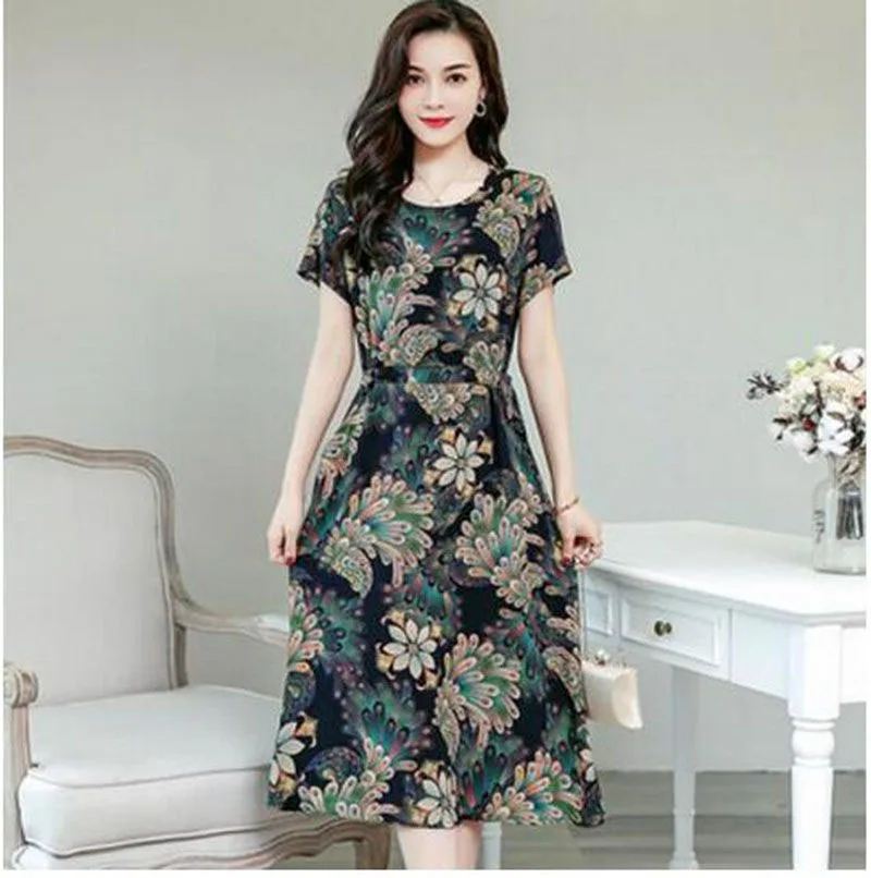 Высококачественное женское летнее платье больших размеров 6XL, свободное элегантное платье с коротким рукавом и круглым вырезом, хлопковое платье с цветочным принтом Vestido - Цвет: 11