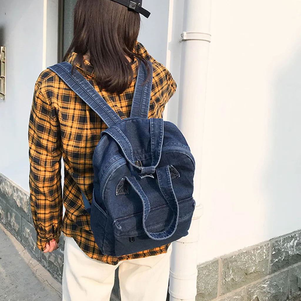 Модные Женские однотонные парусиновые рюкзаки, джинсовая женская одноцветная сумка на плечо, Большая вместительная сумка на молнии