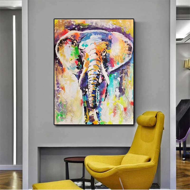 Modern Handpaint Elephant Oil Printed Canvas Paintings Posters Prints Kids room Wall Art Picture Cheap Home Decor no frame