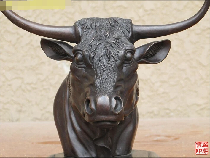 

xd 003428 Western Art Bronze Marble Statue OX Head sculpture Cow head Tauren