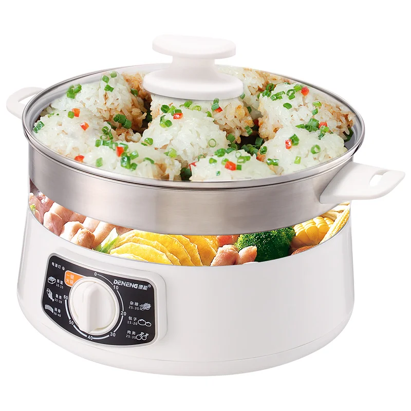 

WUXEY White Household Stainless Steel Electric Food Steamer Multifunctional Hot Pot 4L Capacity Mechanical Control Hot Pot