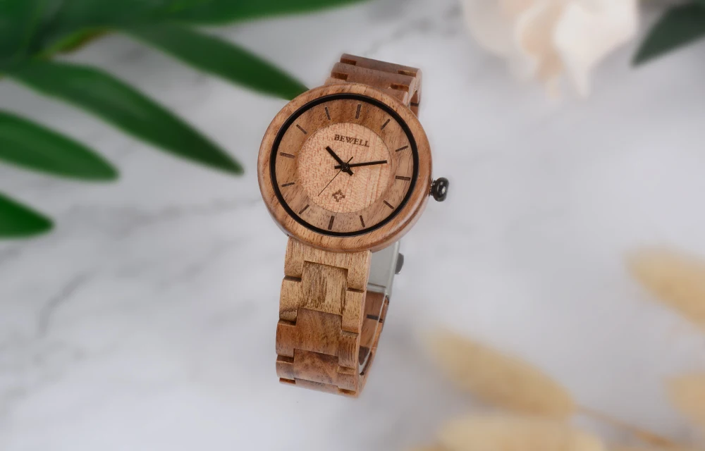 Женские деревянные часы BEWELL, топ класса люкс, Брендовые Часы с деревянным браслетом, женские часы, подарок для мамы и дочки, часы с круглым лицом 155A