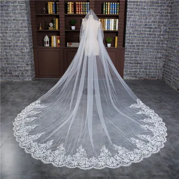 

MissRDress Romantic Wedding Veil Cathedral Bridal Veil With Comb One Layer Lace Appliqued Veils For Wedding Accessories JKm5