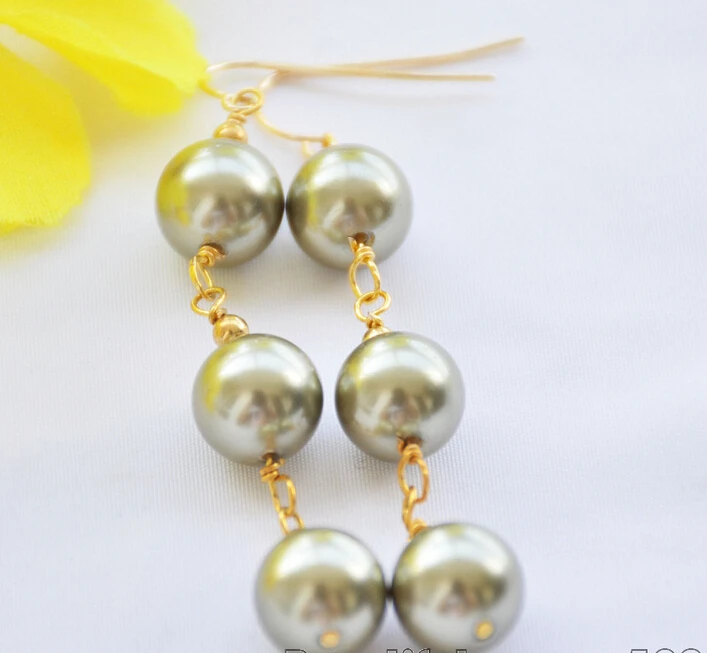 

free shipping 11816 bronze round south sea shell pearl DANGLE EARRING