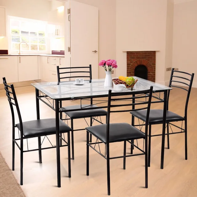 Giantex 5pc Dining Set Modern Room Tempered Gl Top Table Giantex 5pc Dining Set Modern Room Tempered Gl Top Table 4 Upholstered Chairs