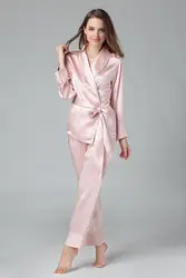 100% чистого шелка женские пижамный комплект с халат с поясом Ночная рубашка M, L, XL YM008