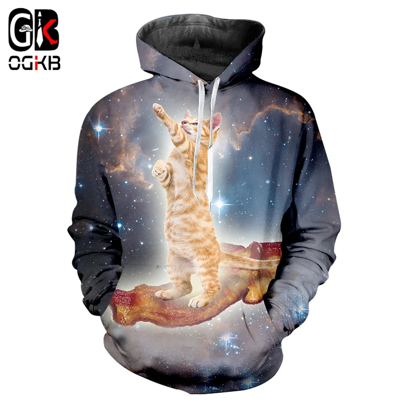 OGKB New Hoodies Men's Cool Print Galaxy Space Cat 3d Sweatshirts Hoody