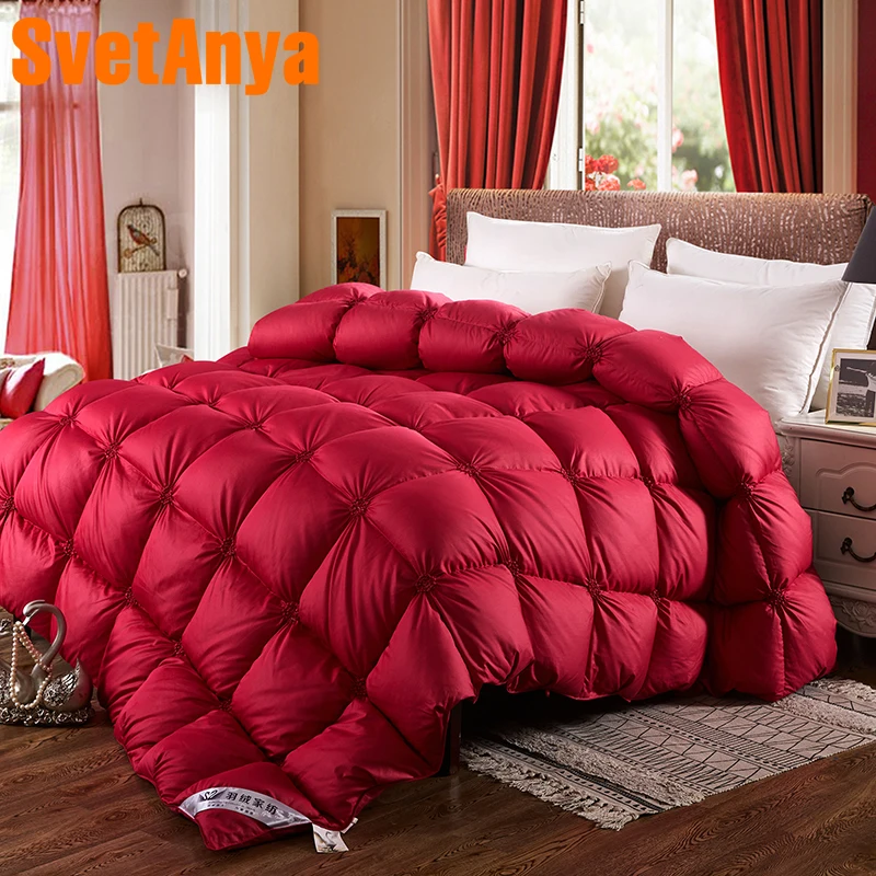 

Svetanya New Goose Down Duvet quilted Quilt king queen full size Comforter Winter Thick Blanket white pink silver yellow red