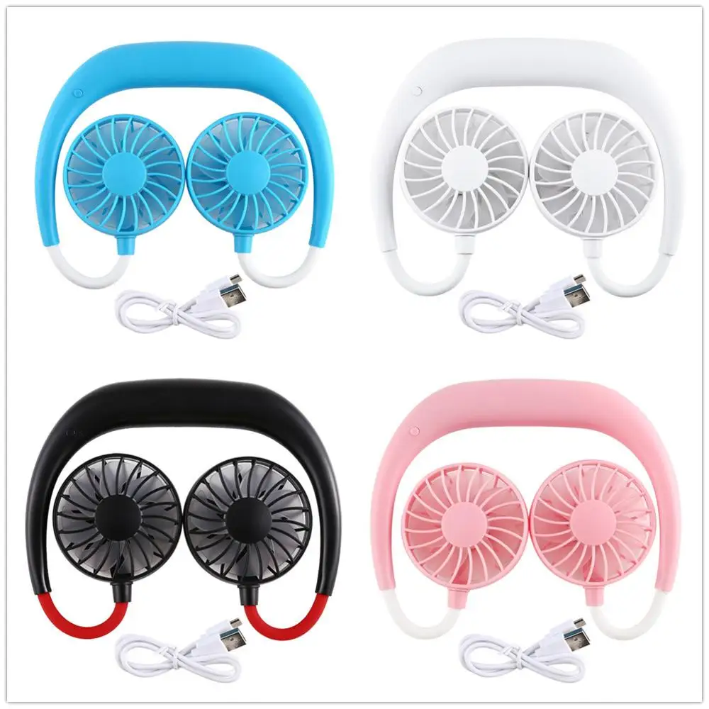Mão livre pescoço banda mãos livres pendurado usb recarregável ventilador duplo mini refrigerador de ar verão portátil 2000ma sarmocare|Vent.| - AliExpress