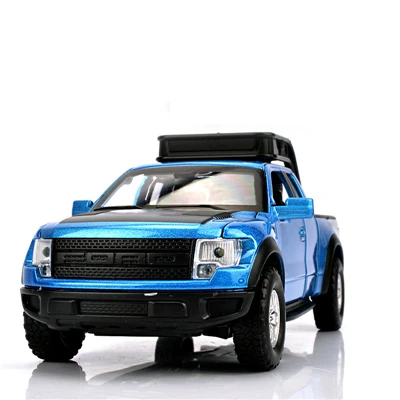 1:32 Ford Raptors F150, модель автомобиля из сплава, игрушка с оттягиванием, флеш и музыка, литье под давлением, металлический пикап, модель, классический американский автомобиль для мальчиков - Цвет: blue