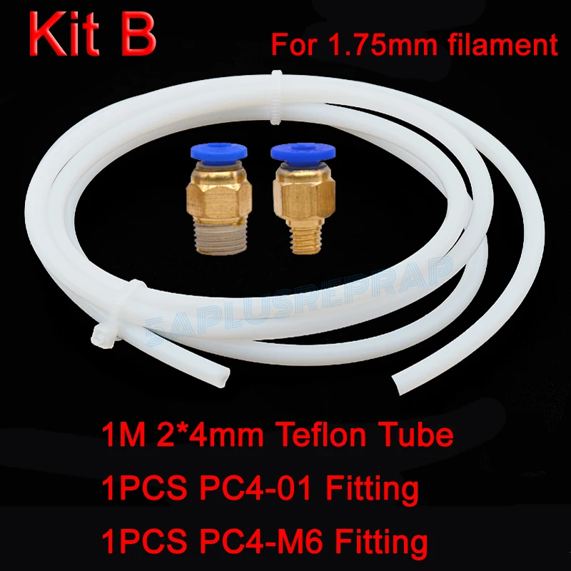 1 м тефлоновая труба с 2 разъемом дистанционной пульта ID 2 мм / 4 мм диаметр 4 мм / 6 мм для 1.75 мм / 3 мм филамента для J-головки hotend RepRap Боуден экструдера 3d принтер экструдер