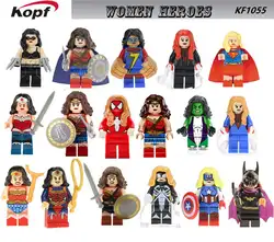 Одной продажи Super Heroes Wonder Woman Женщина-паук она Халк Superwoman женский Капитан Америка здания Конструкторы дети Игрушечные лошадки kf1055
