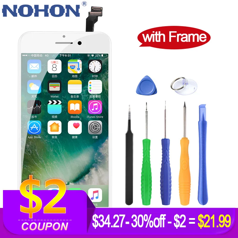 

NOHON Screen Assembly LCD For iPhone 6 iPhone6 Display 3D Touch Digitizer with Frame Replacement AAAA LCDs No Dead Pixel +Tools